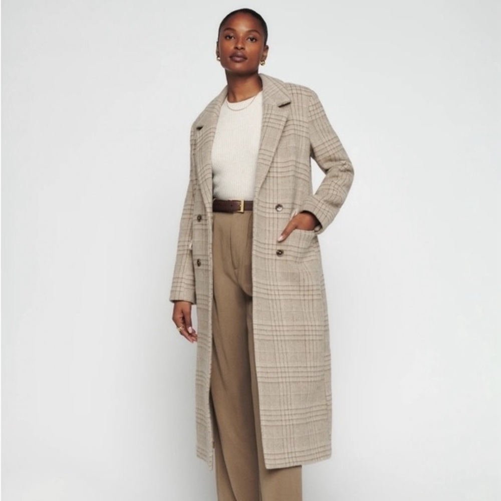 Reformation Plaid Baker Coat in Beige and Brown